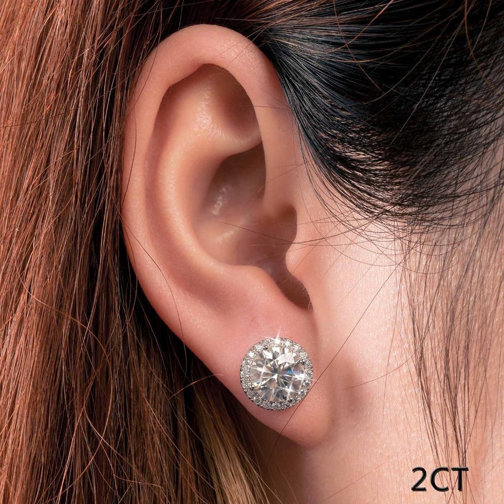 Certified 4ct. t.w. Moissanite Diamond Round Halo Stud Earrings NEW - Picture 6 of 13